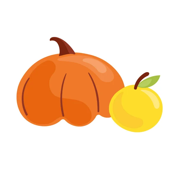 Ilustração vetorial laranja abóbora e maçã amarelada. Vegetais de outono. — Vetor de Stock