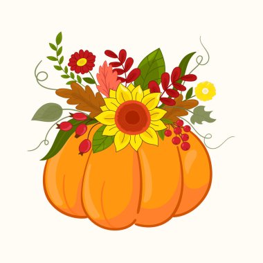 Çiçekli vektör illüstrasyon kabağı. Sonbahar konsepti