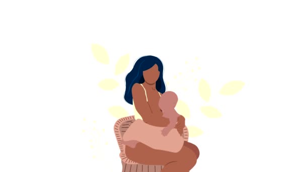 Κινούμενο Σχέδιο Animation Θηλασμός Μητέρα Θηλάζει Ένα Μωρό Στήθος Φύλλα — Αρχείο Βίντεο