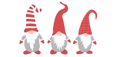   Cute christmas gnomes collection isolated on white background. Vector illustration with gnomes in red hats. clipart