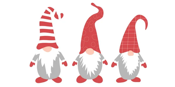 Cute Christmas Gnomes Collection Isolated White Background Vector Illustration Gnomes — Stock Vector