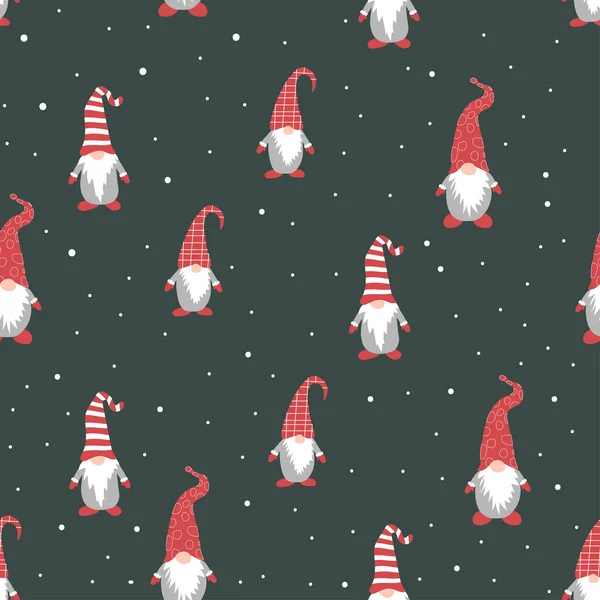 Mignons Gnomes Noël Motif Sans Couture Sur Fond Sombre Illustration — Image vectorielle