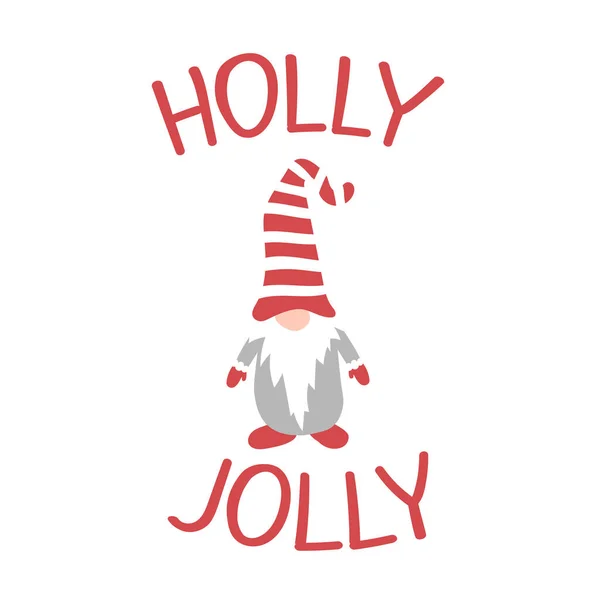 Söt Skandinavisk Jultomte Och Text Holly Jolly Gott Nytt Design — Stock vektor