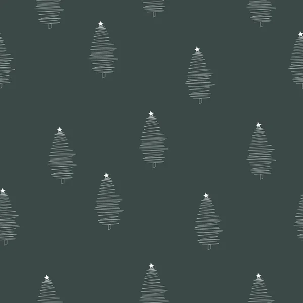 Christmas White Tree Dark Color Seamless Pattern Dark Color Set — Stock Vector