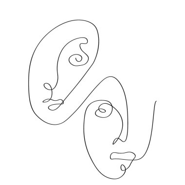   Bir Satır Sanat İki Yüz. Baskı, kapak, duvar kağıdı, asgari ve doğal duvar sanatı için soyut Minimalist Sanat tasarımı. Vektör illüstrasyonu.