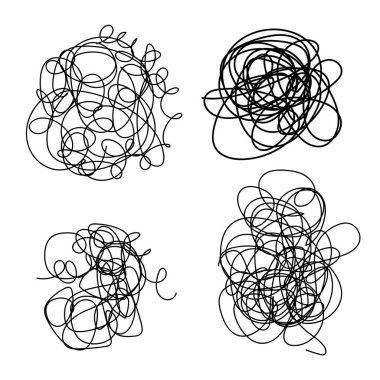 El çizimi çizgileri olan bir grup soyut karalama. Karalama elementleri. Beyaz arkaplanda izole edilmiş vektör çizimi. 