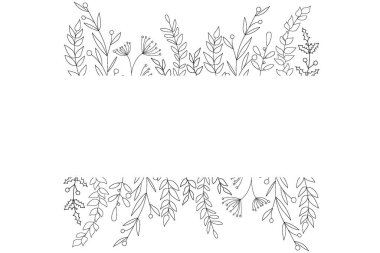   Çiçek çerçeveleri. Siyah ve beyaz. Dekoratif çerçeve tebrik kartları, düğün kartları, ambalaj, tekstil, tatil süslemeleri, logo tasarlamak için mükemmel