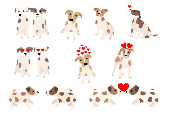Söta Hundar Jack Russell Terrier Fanny Djur Med Hjärtan Vektorillustration — Stock vektor