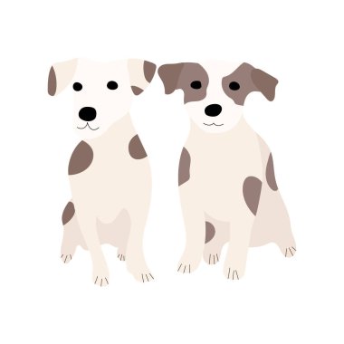   Sevimli köpekler Jack Russell Terrier. Komik iki hayvan. Vektör el çizimi illüstrasyon. Kartlar, posterler, etiketler, tişörtler, afişler, çıkartmalar, web tasarımı ve veterinerlik blogu oluşturmak için mükemmel. 