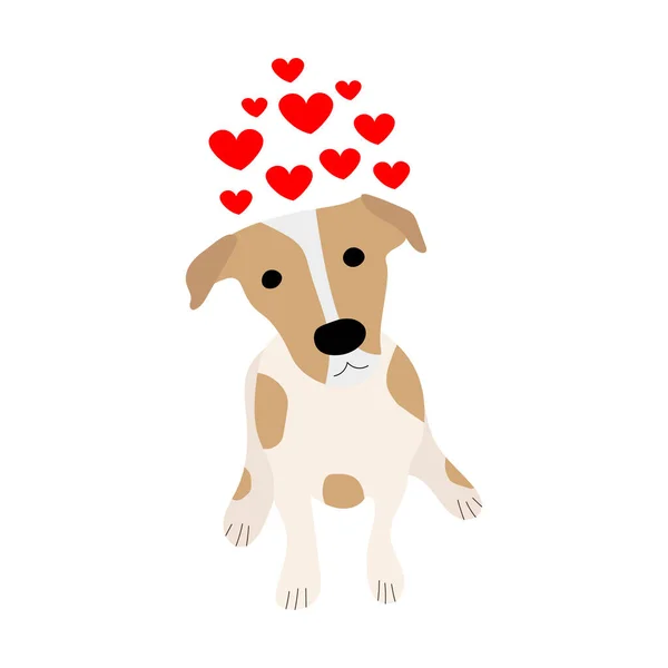 Jack Russell Terrier Cute Dog Hearts Overhead Funny Animal Vector — Stock Vector