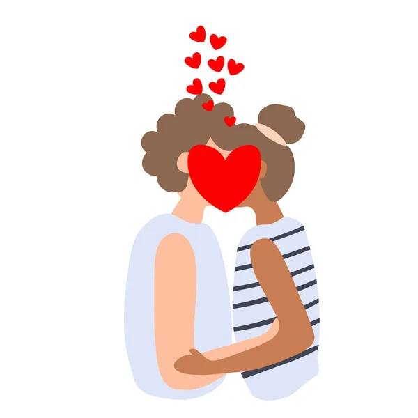 亲吻男人与一个女孩 温柔的拥抱和亲吻 可爱的夫妇 在白色背景上孤立的向量图解 瓦伦丁概念 — 图库矢量图片