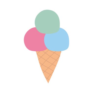 Bir külahta dondurma unsurları. Farklı tatlara sahip tatlı yaz lezzeti, farklı malzemeli izole buzlu dondurma. Web, tasarım, baskı için vektör illüstrasyonu..