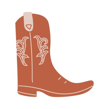 cowboy boot with ornament.  Wild West theme. Hand drawn colored trendy Vector isolated illustration.