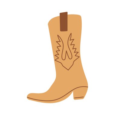 cowboy boot with ornament.  Wild West theme. Hand drawn colored trendy Vector isolated illustration.