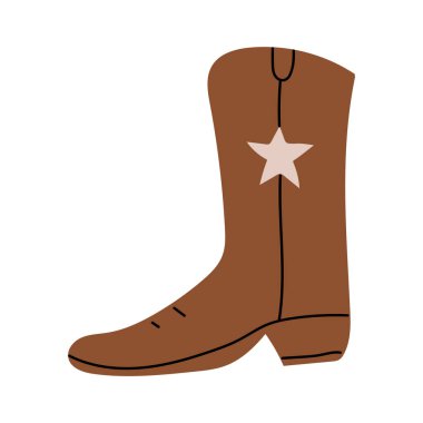 cowboy boot with ornament.  Wild West theme. Hand drawn colored trendy Vector isolated illustration.