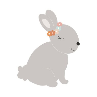 cute rabbit in a flower. vector illustration in flat style.