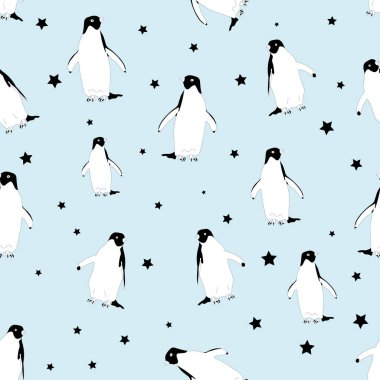 cute penguin pattern, vector illustration