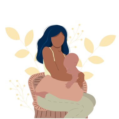 Kadın emzirme ve vektör illüstrasyonlu stilize pankart