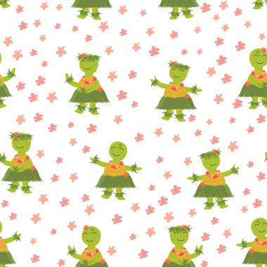 stylized pattern banner with Hawaiian turtles, vector illustration