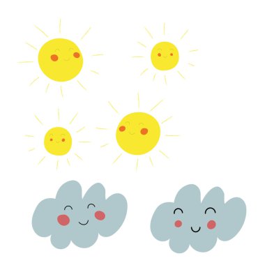 stylized banner with weather characters icons set, vector illustration