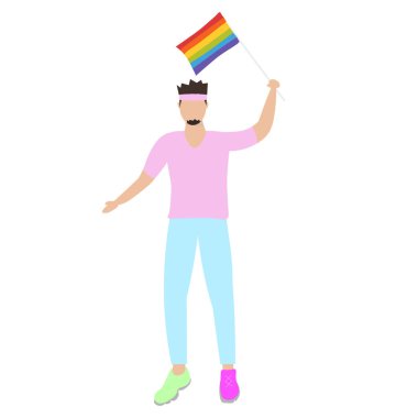 lgbtq bayrağı olan adamla biçimlendirilmiş bayrak, vektör illüstrasyonu