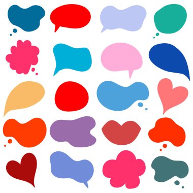 Çeşitli konuşma baloncukları ve vektör illüstrasyonuyla biçimlendirilmiş pankart