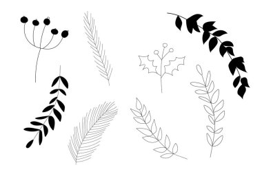 Çiçek ikonları ve vektör illüstrasyonlu stilize afiş