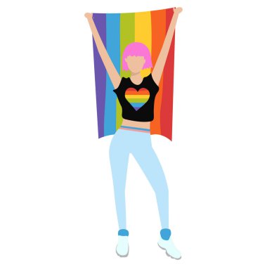 Iqbtq bayrağı, vektör illüstrasyonu olan bir kadın ile biçimlendirilmiş pankart