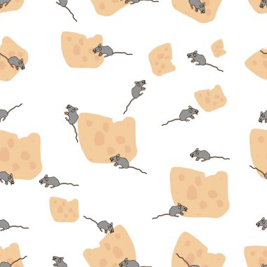 Fare ve peynirli stilize desenli pankart, vektör illüstrasyonu