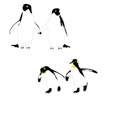   Penguenlerle stilize edilmiş pankart, vektör illüstrasyonu