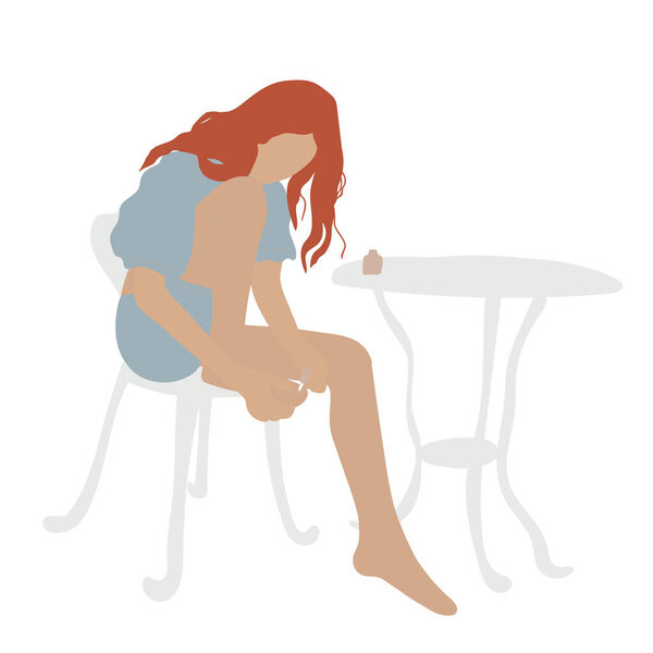 стилизованный баннер с женщиной, делающей педикюр, векторная иллюстрация