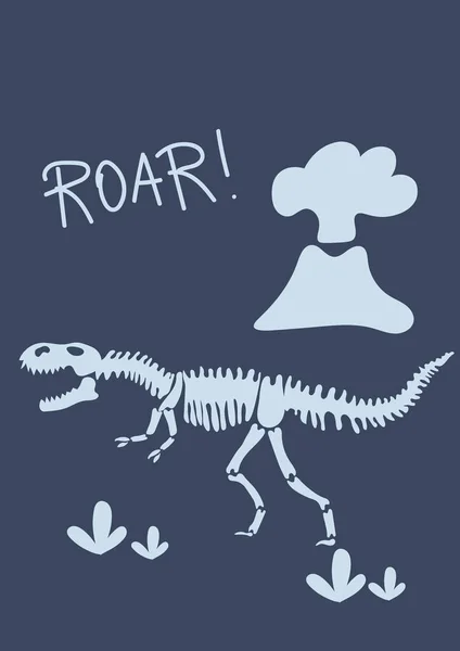 Dinosaures Volcan Sur Fond Bleu Foncé Phrase Roar Illustration Vectorielle — Image vectorielle