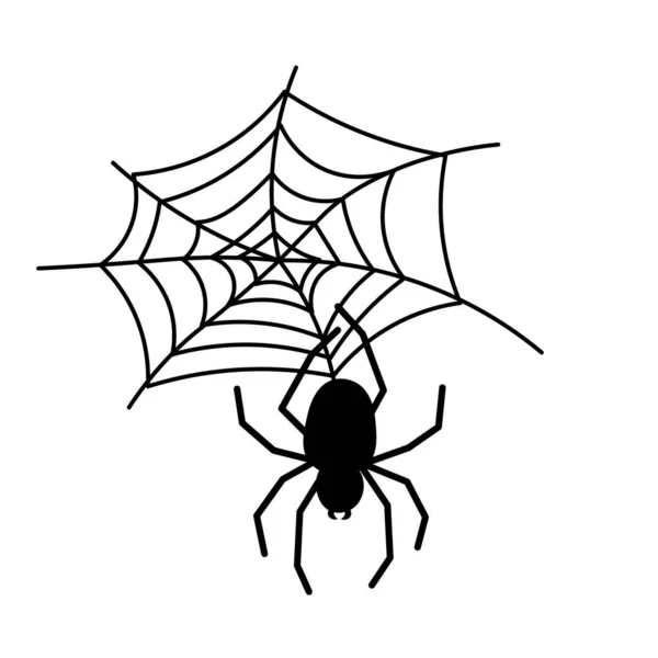 Schwarze Spinne und Netz. Gruseliges Spinnennetz aus Halloween-Symbol. Vektor-Illustration isoliert auf weißem Hintergrund. — Stockvektor