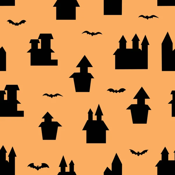Černý Dům Netopýří Vzor Strašidelná Výstavba Halloweenského Symbolu Vektorové Ilustrace — Stockový vektor