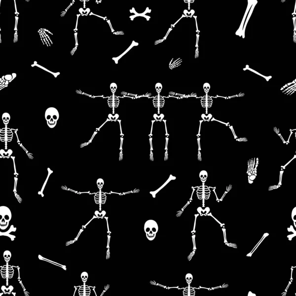 Human Skeletons Various Poses Pattern Halloween Design Perfect Fall Holidays — Stock Vector