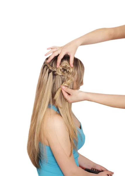 Braiding. French waterfall with flower — Stock Photo, Image