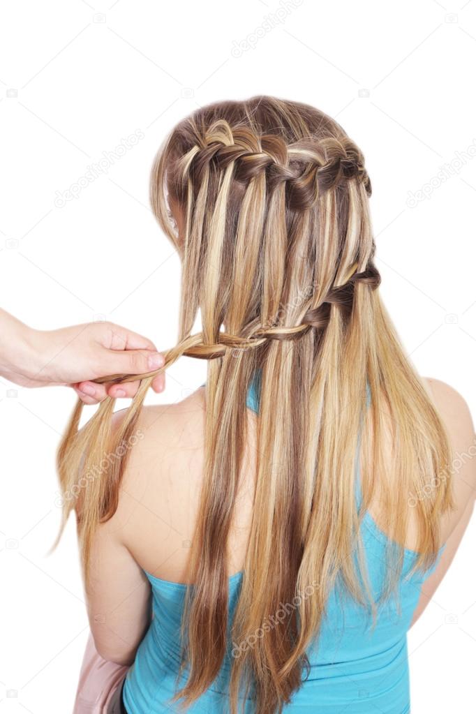 Braiding. French waterfall with flower