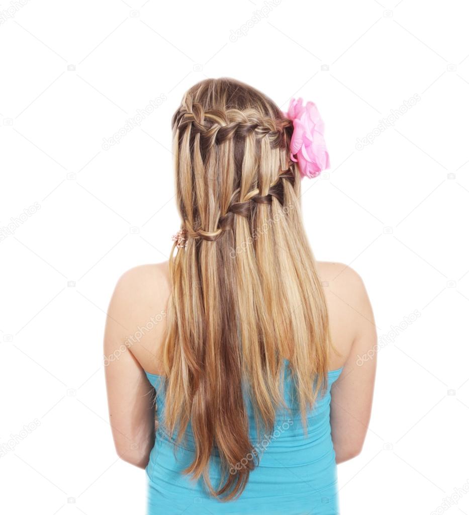 Braiding. French waterfall with flower