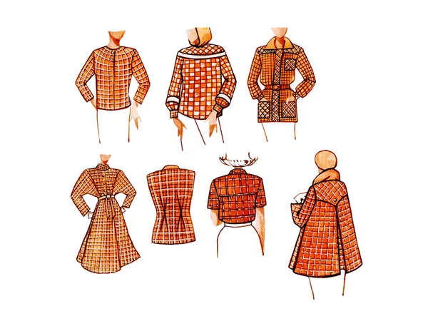 Модна модель жіночі блузки, сукні, пальто — стокове фото