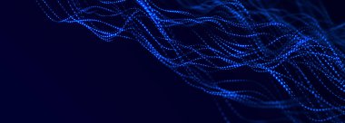 Dijital teknoloji geçmişi. Parlayan noktaların dinamik dalgası. Sunum tasarımı için fütüristik arka plan. 3d oluşturma.