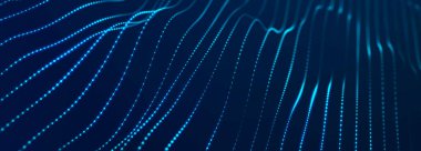 Dijital teknoloji geçmişi. Parlayan noktaların dinamik dalgası. Sunum tasarımı için fütüristik arka plan. 3d oluşturma.