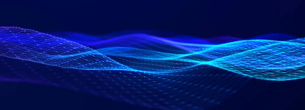 Φουτουριστικό κύμα σε σκοτεινό φόντο. Χρωματισμένο μοτίβο κουκίδων σύνδεσης. Μεγάλα δεδομένα. Τεχνολογία ή Science Banner. 3D — Φωτογραφία Αρχείου