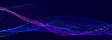 Soyut fütüristik dalga arka planı. Ağ bağlantısı noktaları ve çizgileri. Dijital arka plan. 3d oluşturma.