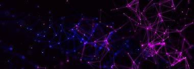 Noktaları ve çizgileri birleştiren soyut çokgen boşluk. Karanlık arka plan. Bağlantı yapısı. 3d oluşturma