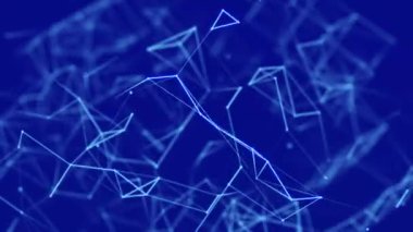 Noktaları ve çizgileri hareket ettiren soyut dijital bağlantı. Teknoloji geçmişi. Ağ bağlantısı yapısı. Pleksus etkisi. Üç boyutlu kusursuz döngü. 4K