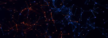 Dijital teknoloji geçmişi. Ağ bağlantısı noktaları ve çizgileri. Sunum tasarımı için fütüristik arka plan. 3D görüntüleme. Geniş Ekran