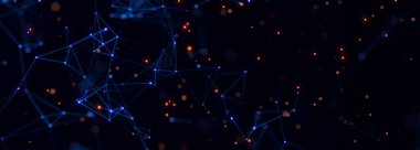 Dijital teknoloji geçmişi. Ağ bağlantısı noktaları ve çizgileri. Sunum tasarımı için fütüristik arka plan. 3D görüntüleme. Geniş Ekran