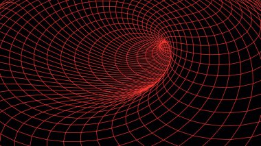 Tel çerçeve 3D tünel. Perspektif ızgara arka plan dokusu. Solucan deliği modeli. Vektör İllüstrasyonu