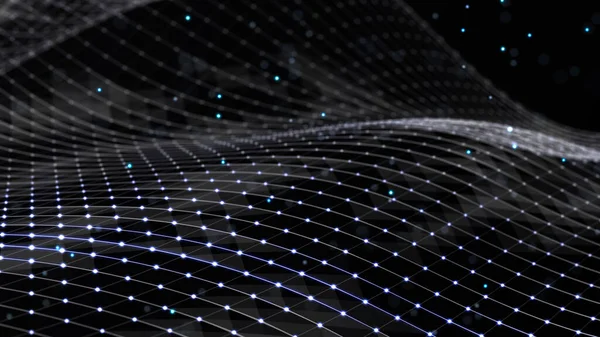 Abstract futuristic wave background. Network connection dots and lines. Digital structure 3d rendering