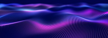 Dijital teknoloji geçmişi. Parlayan noktaların dinamik dalgası. Sunum tasarımı için fütüristik arka plan. 3d oluşturma.